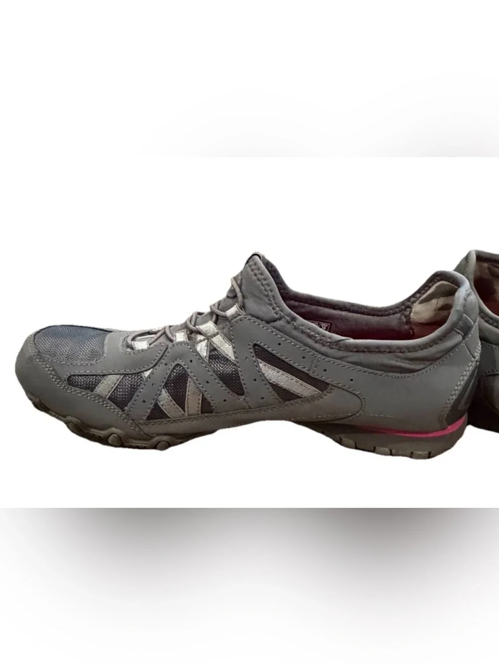 Skechers Bikers Shoes Sneakers Womens Size 7.5 Leather Gray Hot Pink 22406R